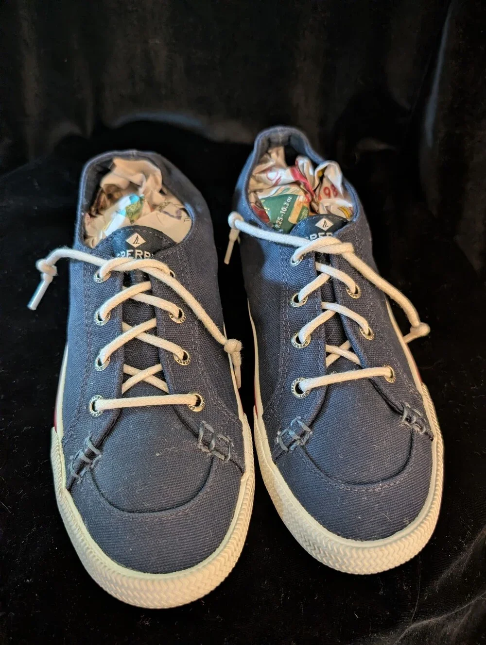 Womens  Navy Canvas Lace-Up Sneakers